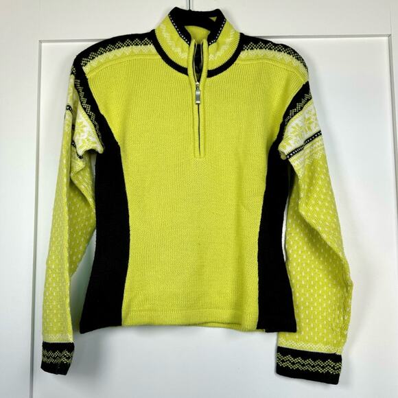 Obermeyer Half Zip Vintage Wool Blend Sweater Neon Green Size Medium - Picture 1 of 9